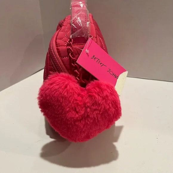 NWT Betsy Johnson Hot Pink Quilted Heart Bag - Picture 5 of 16